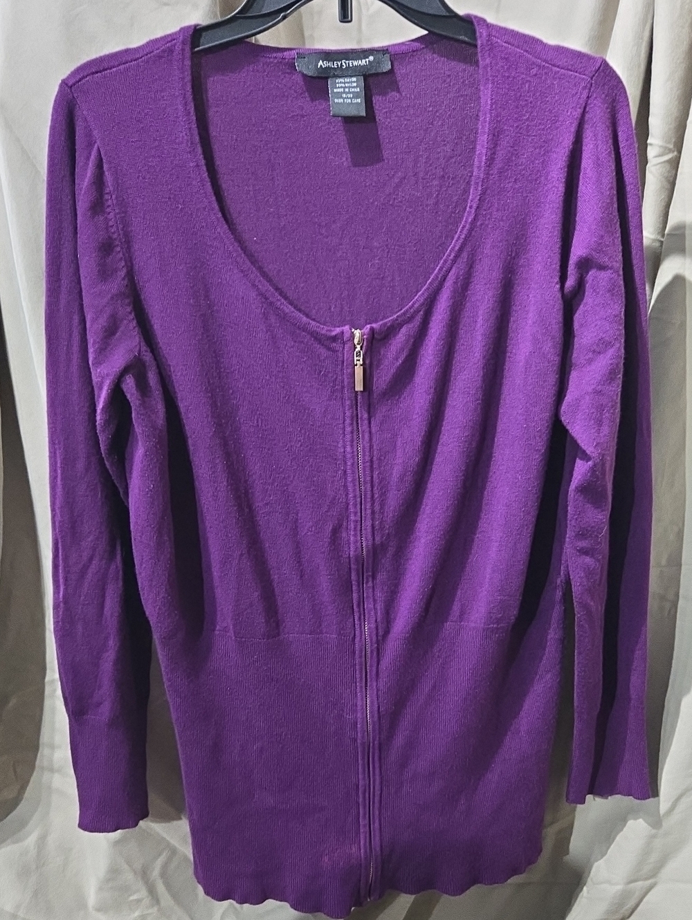 Ashley Stewart Deep Purple Zip-Front Cardigan Sweater